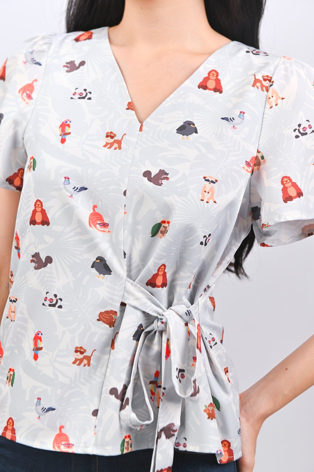 BLUE ZOOPERSTARS SLEEVED TIE-SASH TOP