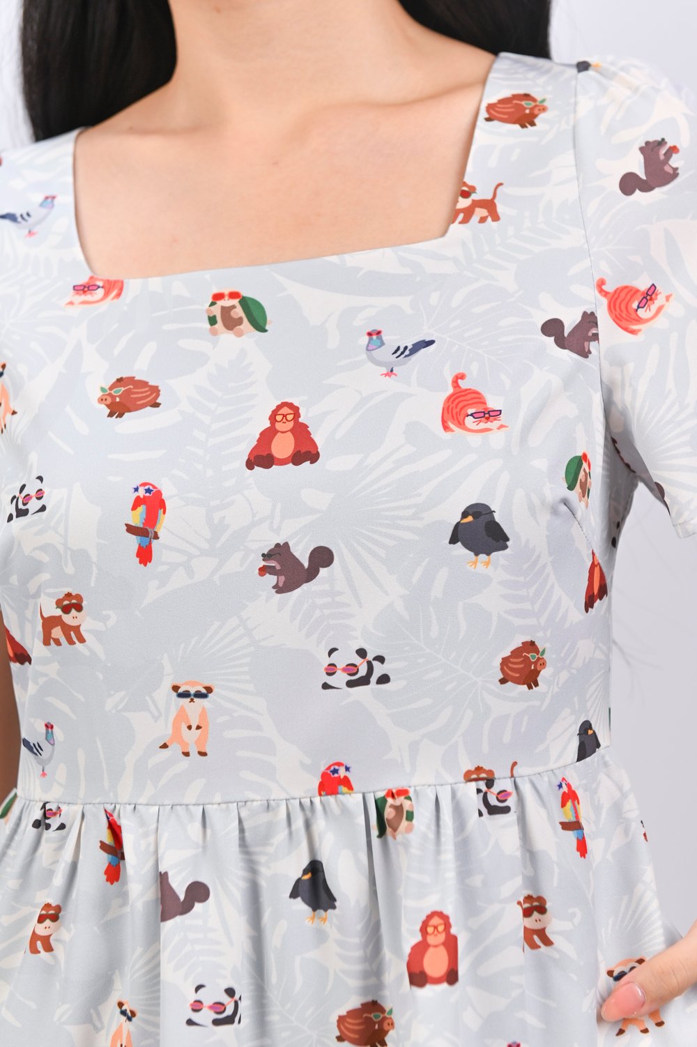 BLUE ZOOPERSTARS SQUARE-NECK BABYDOLL DRESS