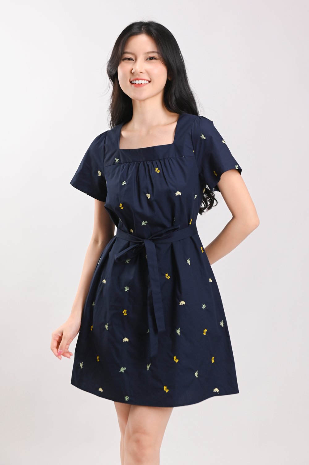 MYLLA BUNNY EMB. SLEEVED DRESS IN NAVY