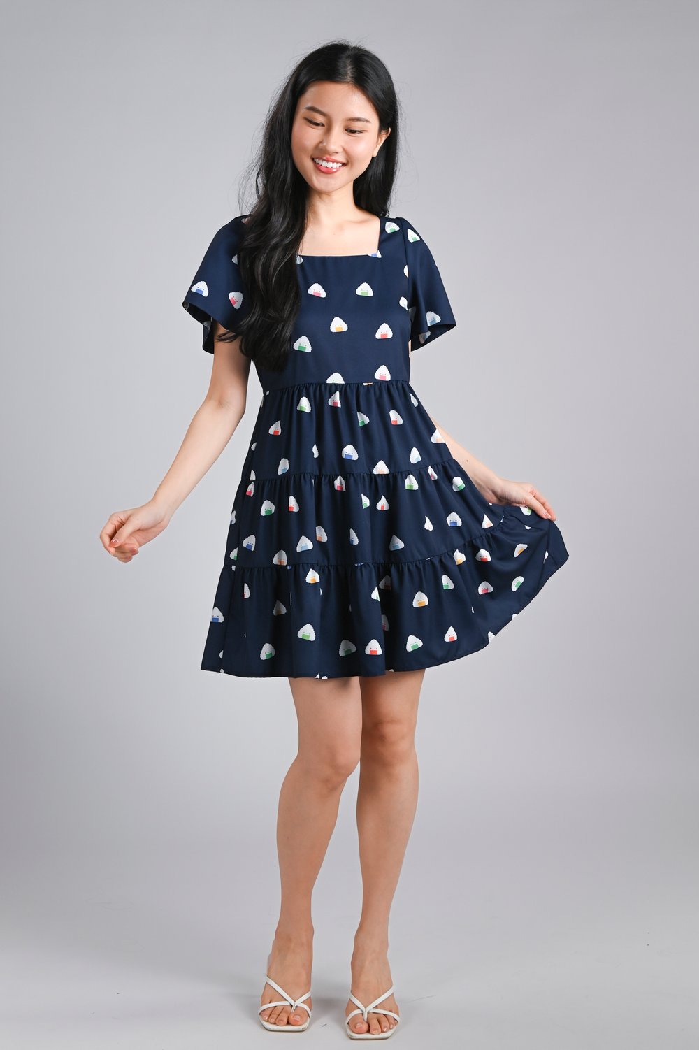 ONLY ONIGIRI NAVY SQUARE-NECK BABYDOLL DRESS