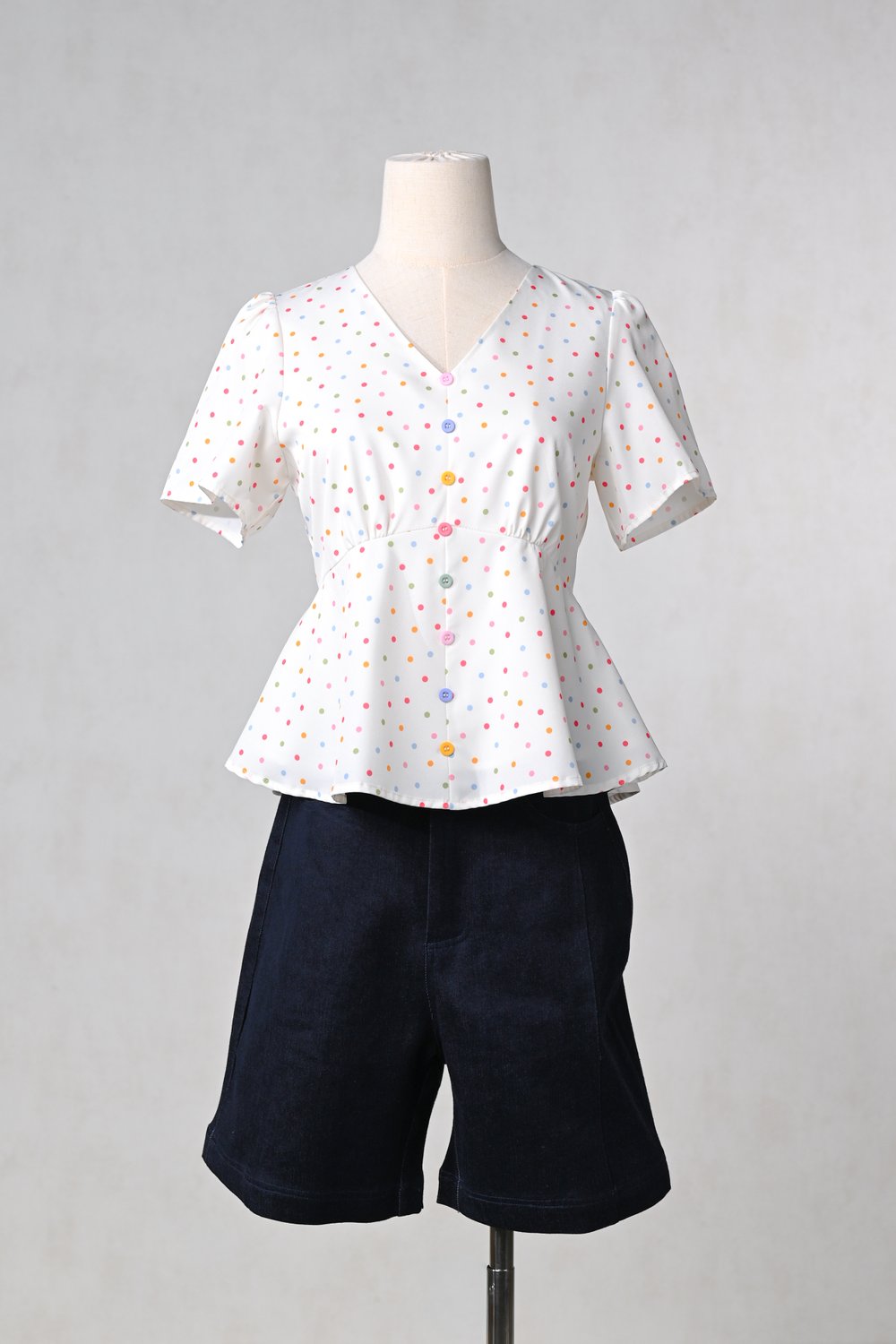 WONDER POLKA SLEEVED PEPLUM TOP