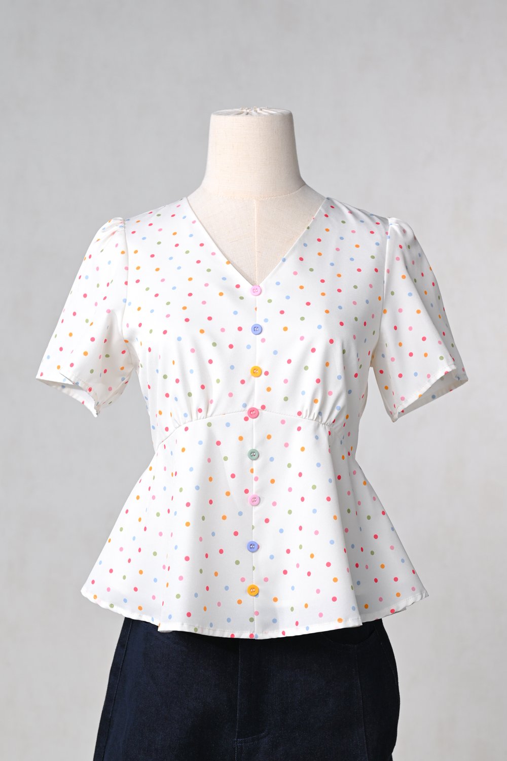WONDER POLKA SLEEVED PEPLUM TOP