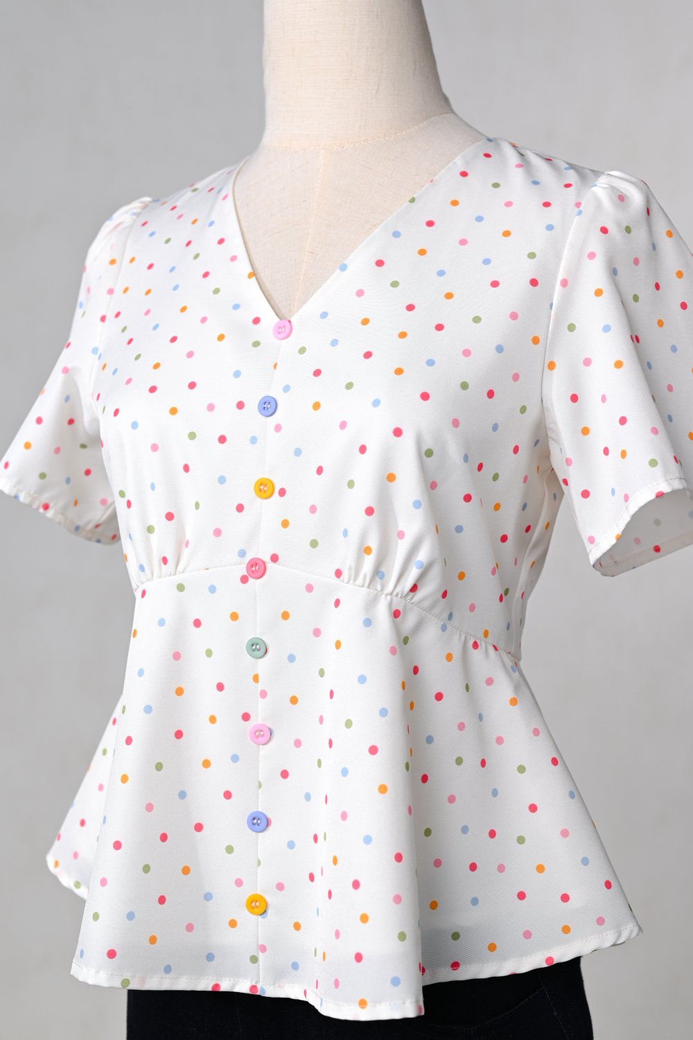 WONDER POLKA SLEEVED PEPLUM TOP