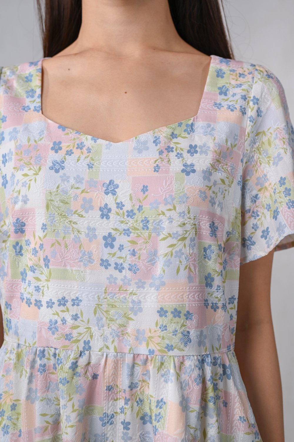FERN PATCHWORK SWEETHEART SLEEVED MIDI DRESS