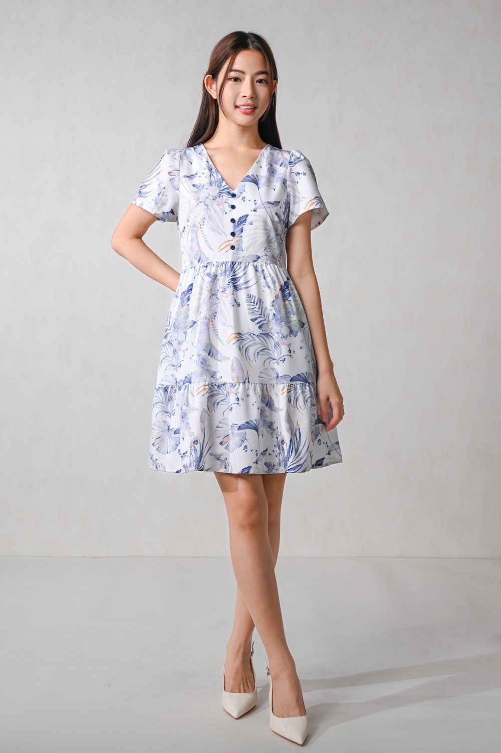 BLUE VALENTINE SLEEVED BUTTON FLOUNCE DRESS