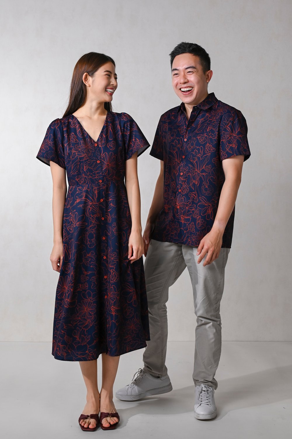 EMBER GLOW SLEEVED BUTTON MIDI DRESS