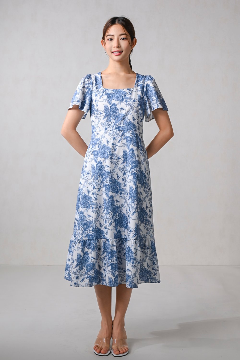 DRAGONFLY GARDEN SLEEVED MIDI DRESS