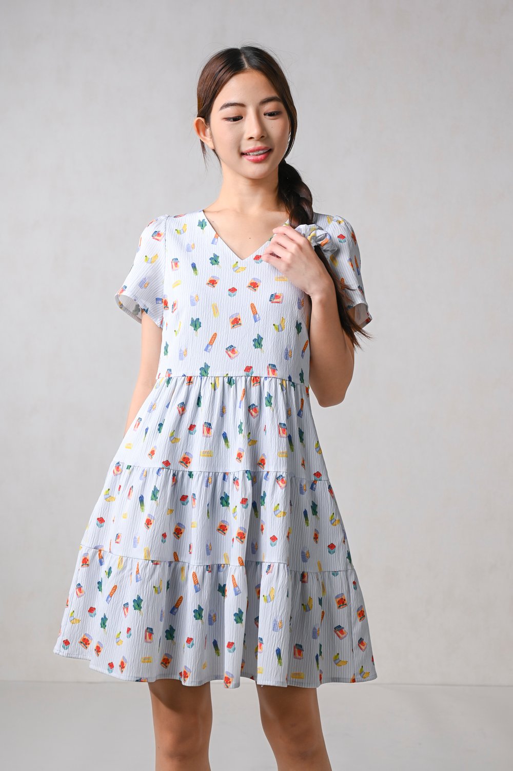 GROCER V-NECK BABYDOLL DRESS
