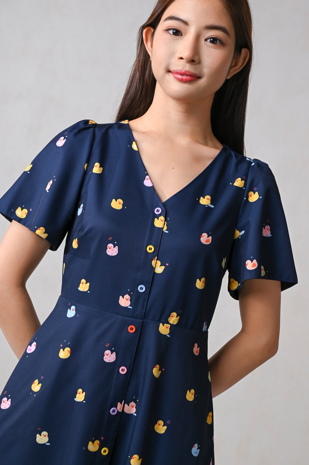 RUBBER DUCKIE SLEEVED SHORT BUTTON DRESS