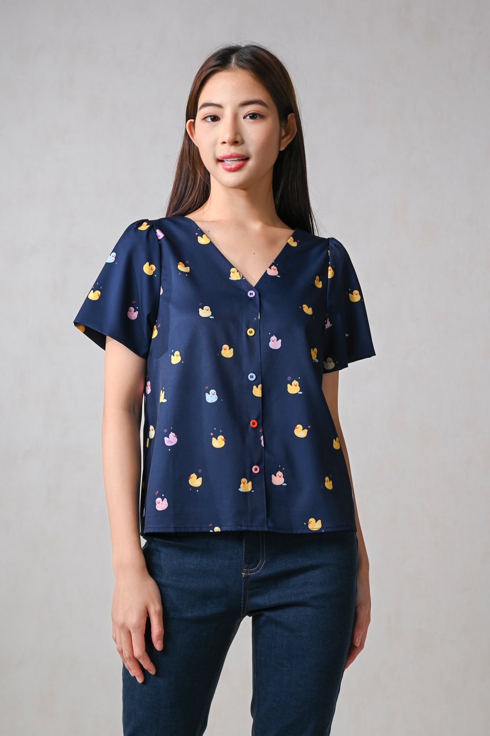 RUBBER DUCKIE SLEEVED BUTTON TOP