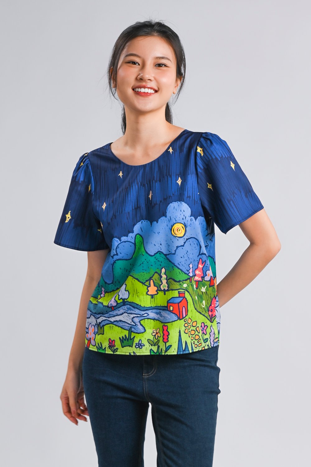 STARRY NIGHT SLEEVED TOP