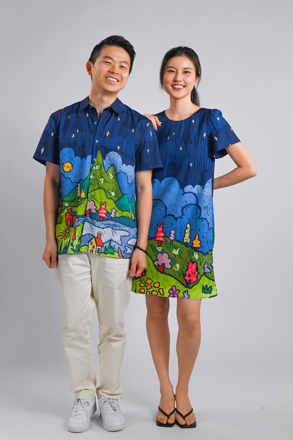 STARRY NIGHT SLEEVED SHIFT DRESS