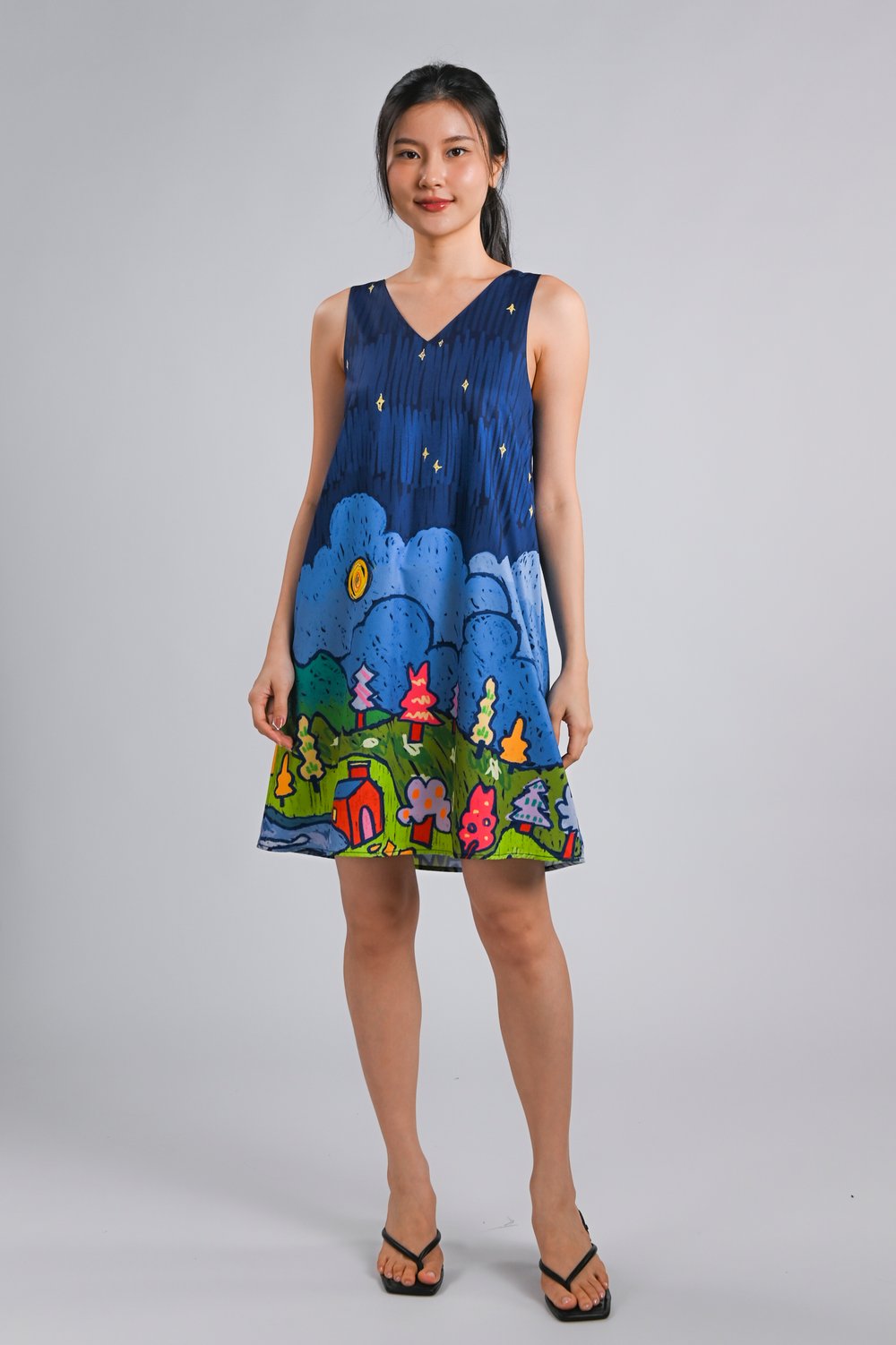 STARRY NIGHT SLEEVELESS A-LINE DRESS