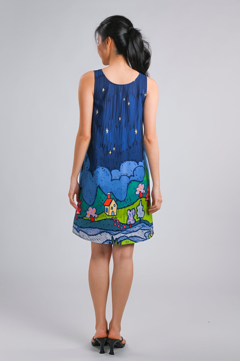 STARRY NIGHT SLEEVELESS A-LINE DRESS