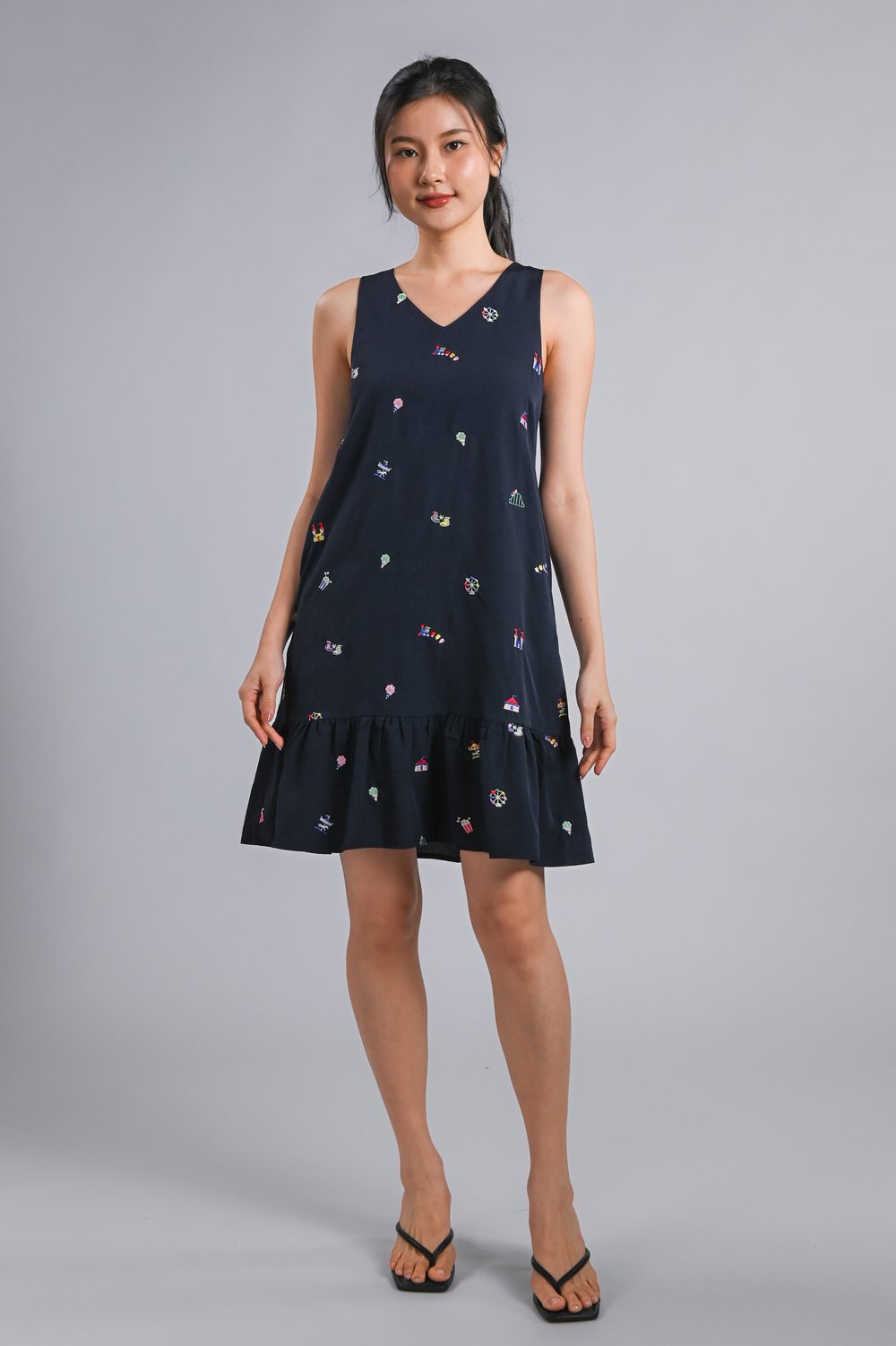 CARNIVAL NAVY EMB. SLEEVELESS DROPWAIST DRESS