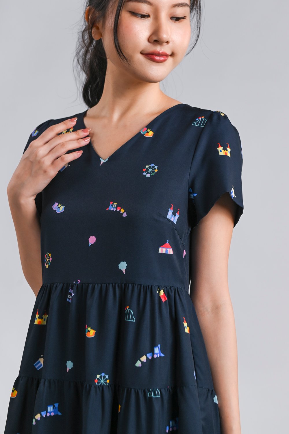 CARNIVAL NAVY PRINTED BABYDOLL DRESS