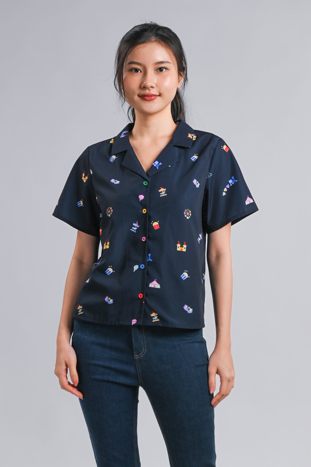 CARNIVAL NAVY PRINTED CAMP COLLAR SHIRT