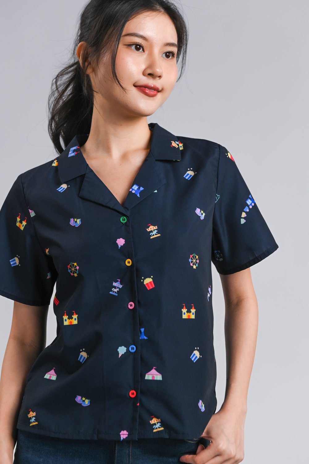 CARNIVAL NAVY PRINTED CAMP COLLAR SHIRT