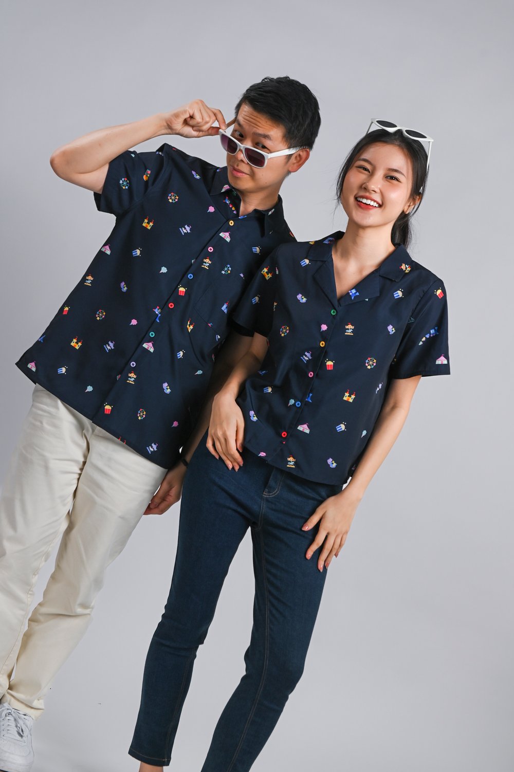 CARNIVAL NAVY PRINTED CAMP COLLAR SHIRT