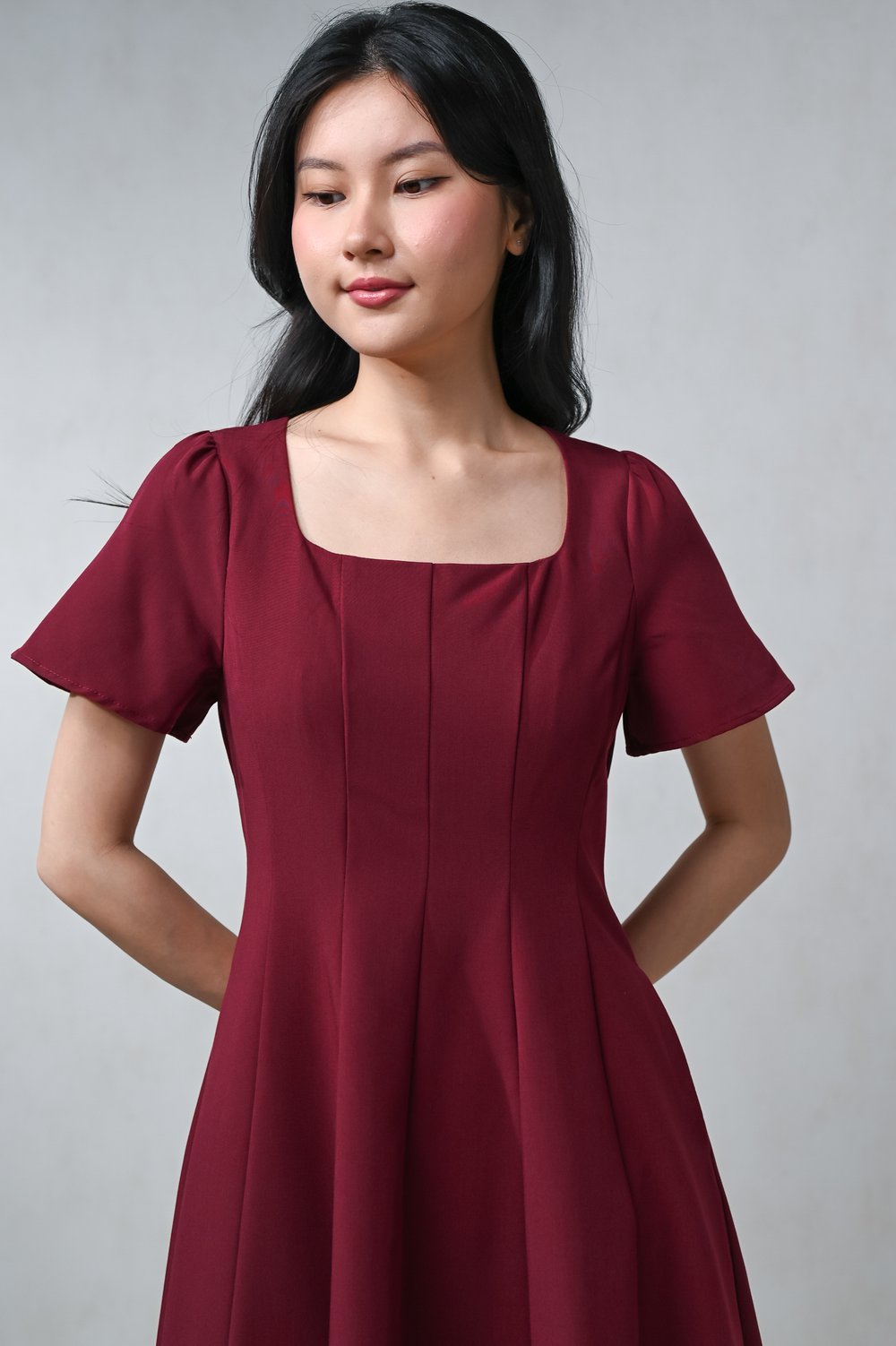 BRISA SLEEVED PANELLED DRESS IN WINE