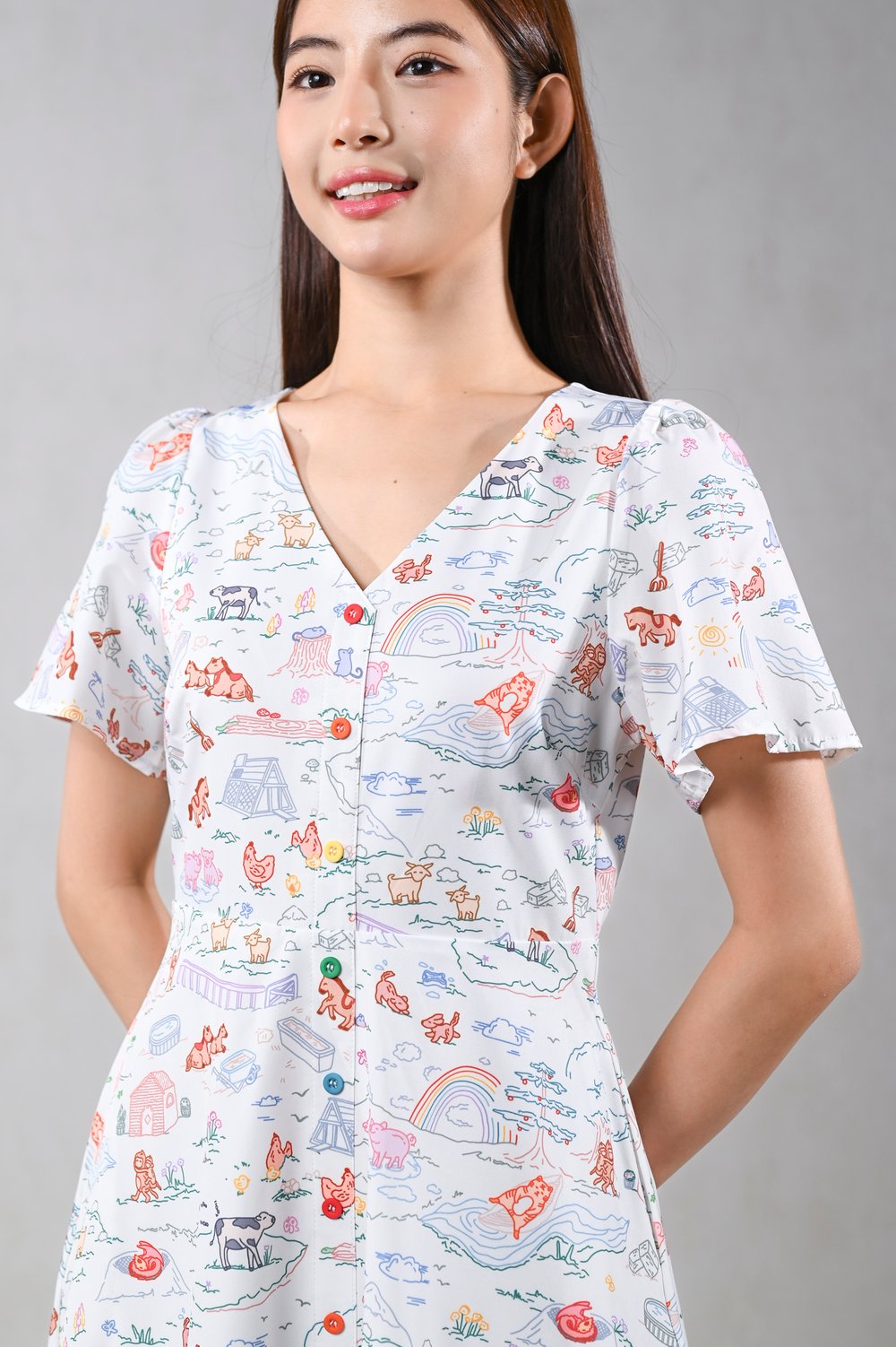 ZODIAC FARM SLEEVED SHORT BUTTON DRESS