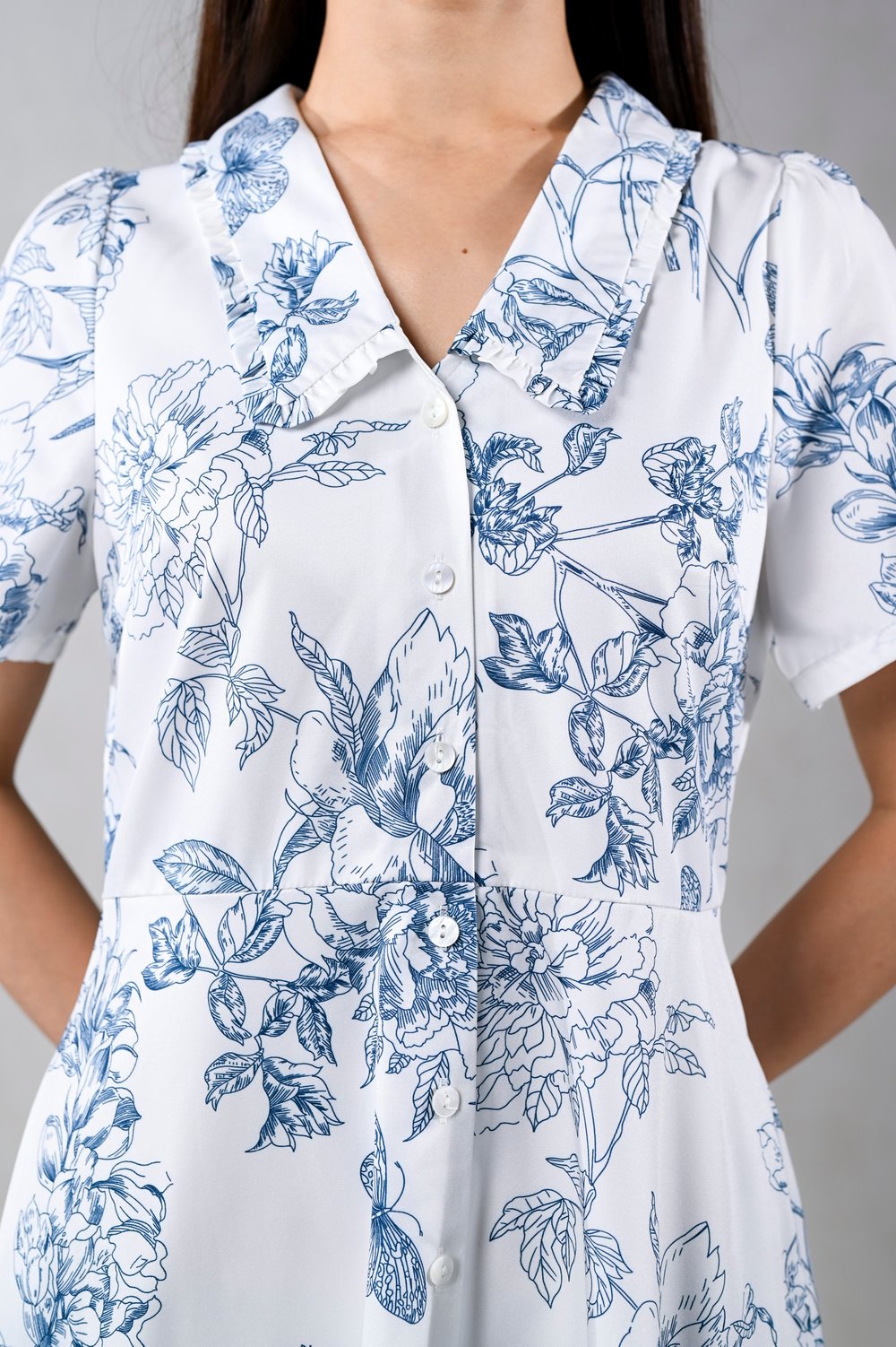 MONI PETERPAN-COLLAR SLEEVED BUTTON DRESS