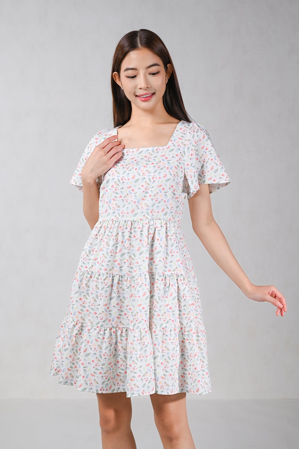 FRIENDS OF THE FOREST SQUARE-NECK BABYDOLL DRESS