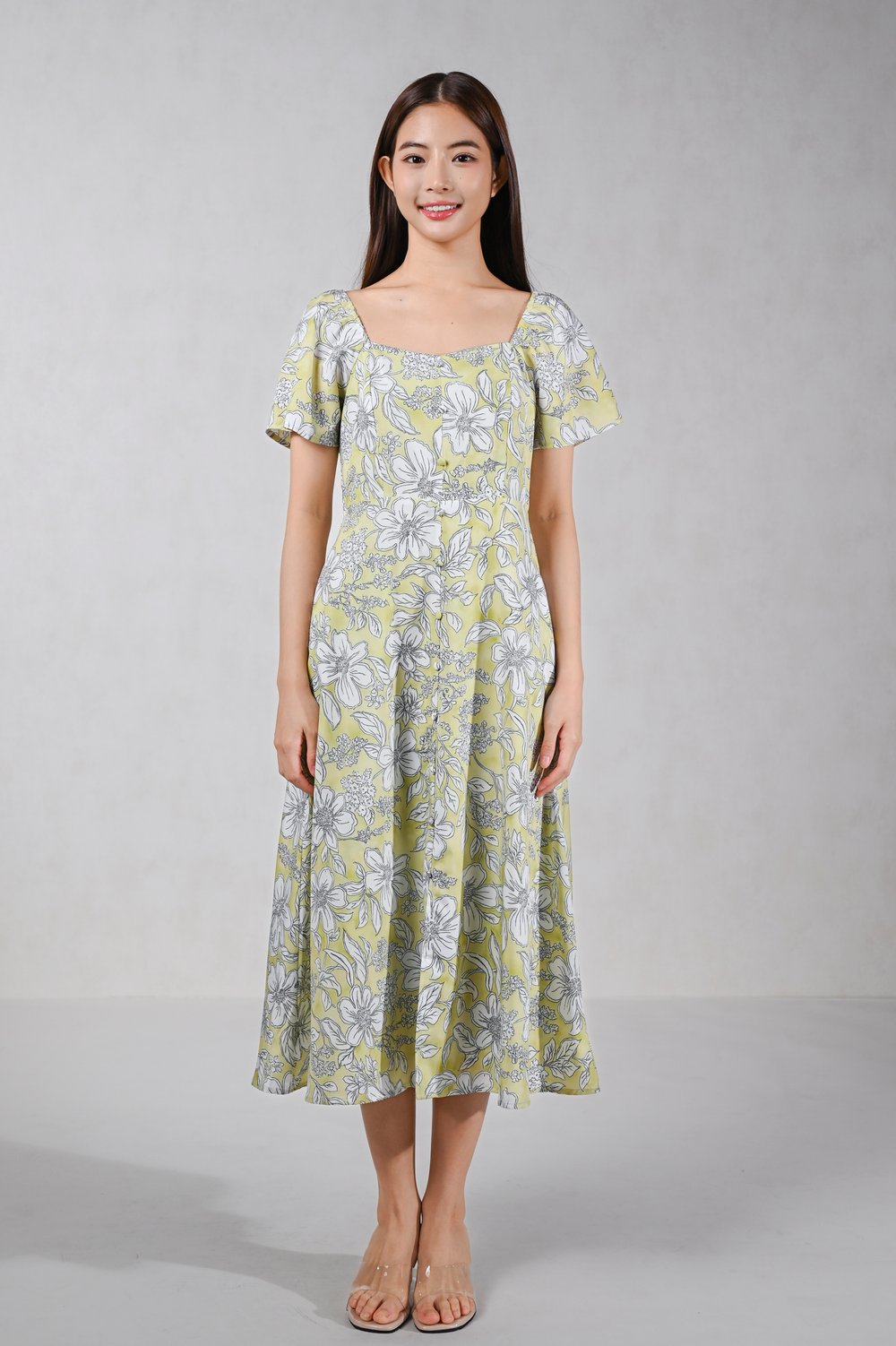 JUBILEE LIME-YELLOW FLORAL SWEETHEART MIDI DRESS