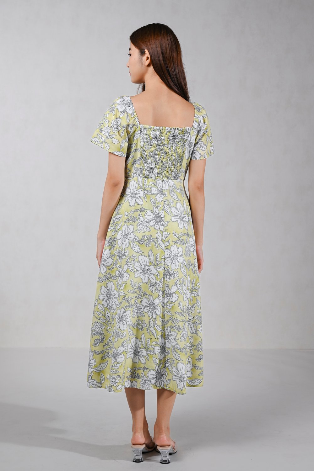 JUBILEE LIME-YELLOW FLORAL SWEETHEART MIDI DRESS