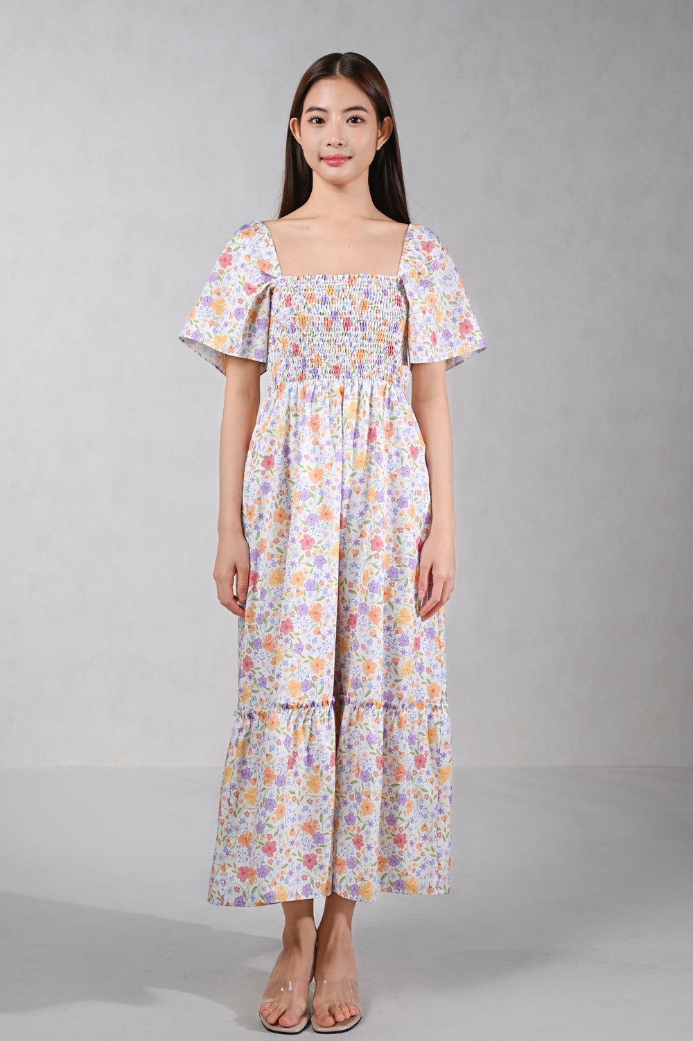 UNITY FLORAL MULTI-WAY SMOCKED MIDAXI DRESS