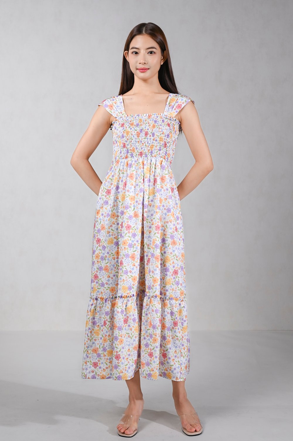 UNITY FLORAL MULTI-WAY SMOCKED MIDAXI DRESS