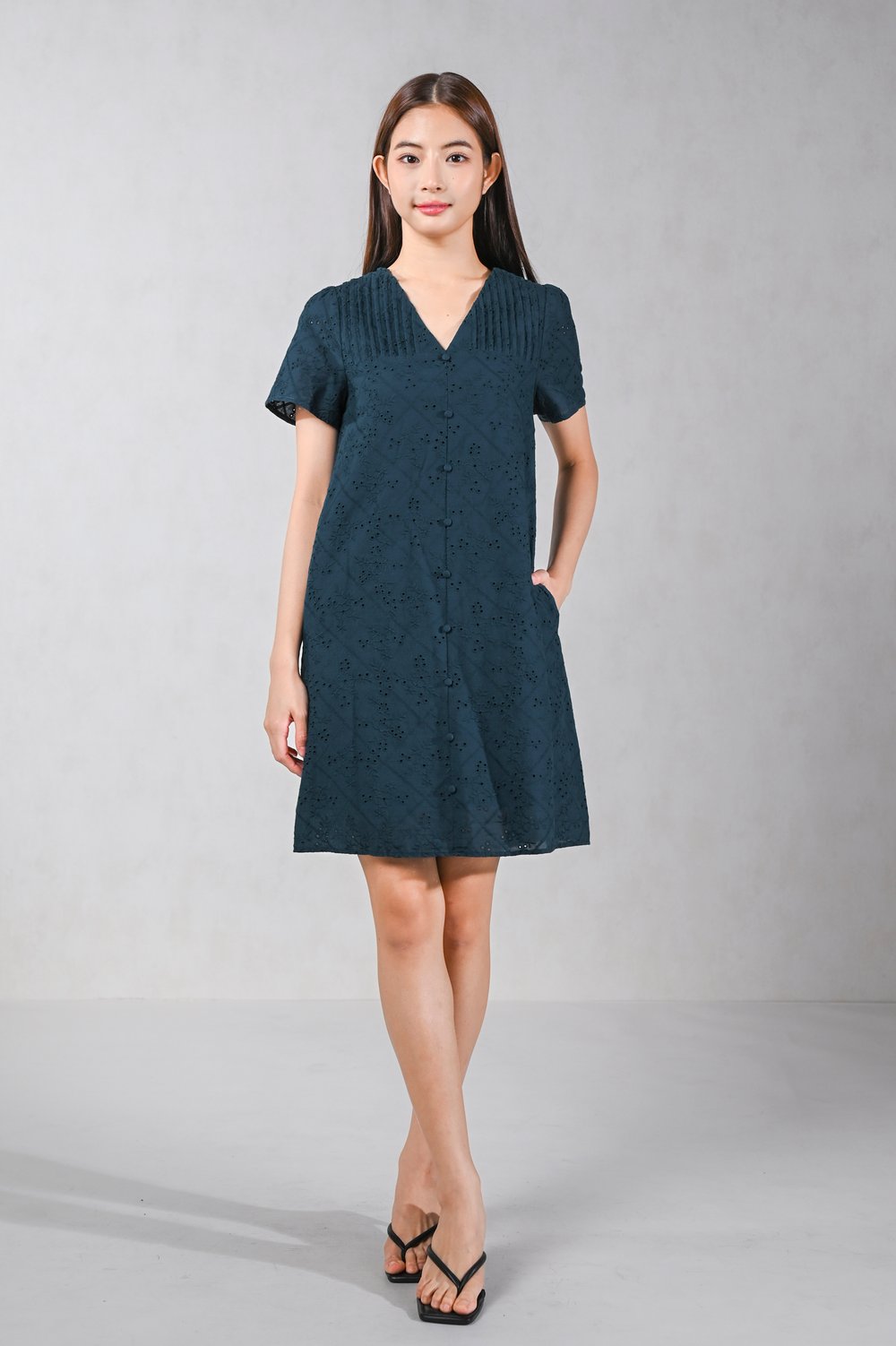 MINKA EYELET SLEEVED DRESS IN FOREST