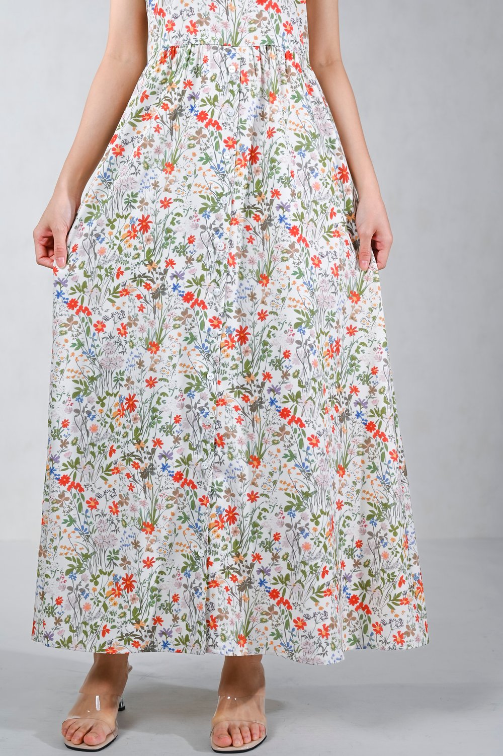 BYREE FLORAL SLEEVELESS BUTTON MAXI DRESS