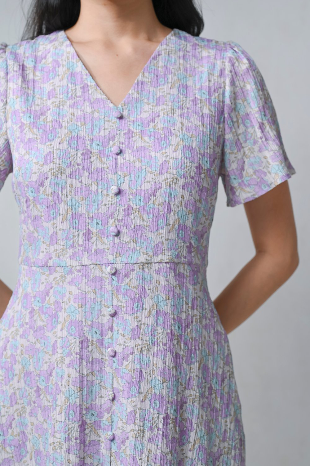 ZURU LILAC FLORAL SLEEVED BUTTON DRESS