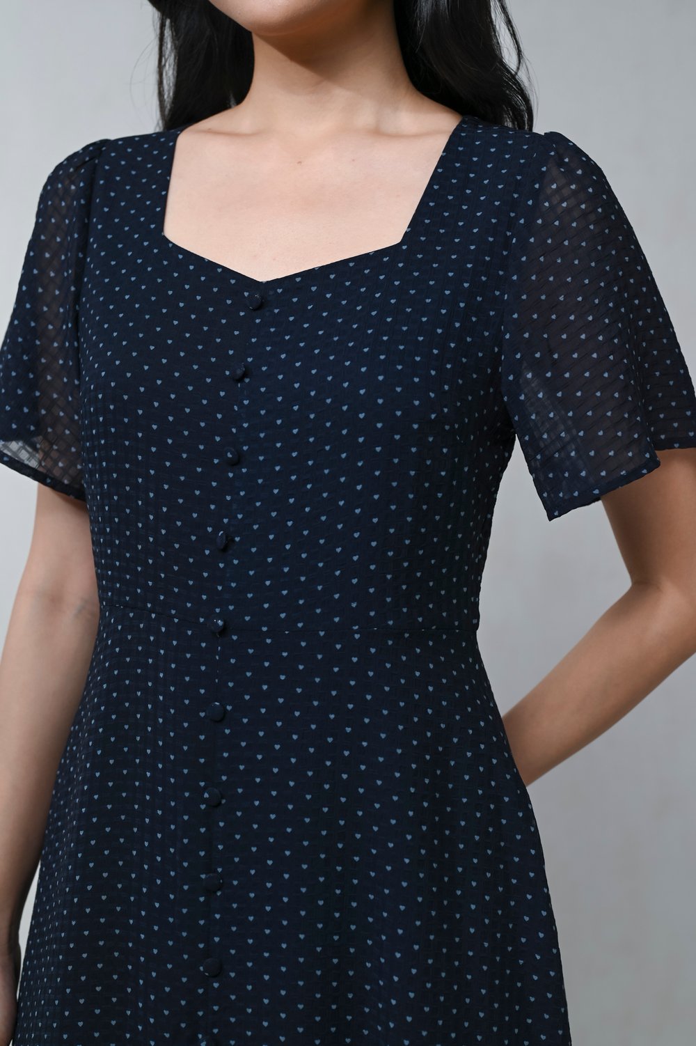 IVEY NAVY HEARTS SLEEVED MAXI DRESS