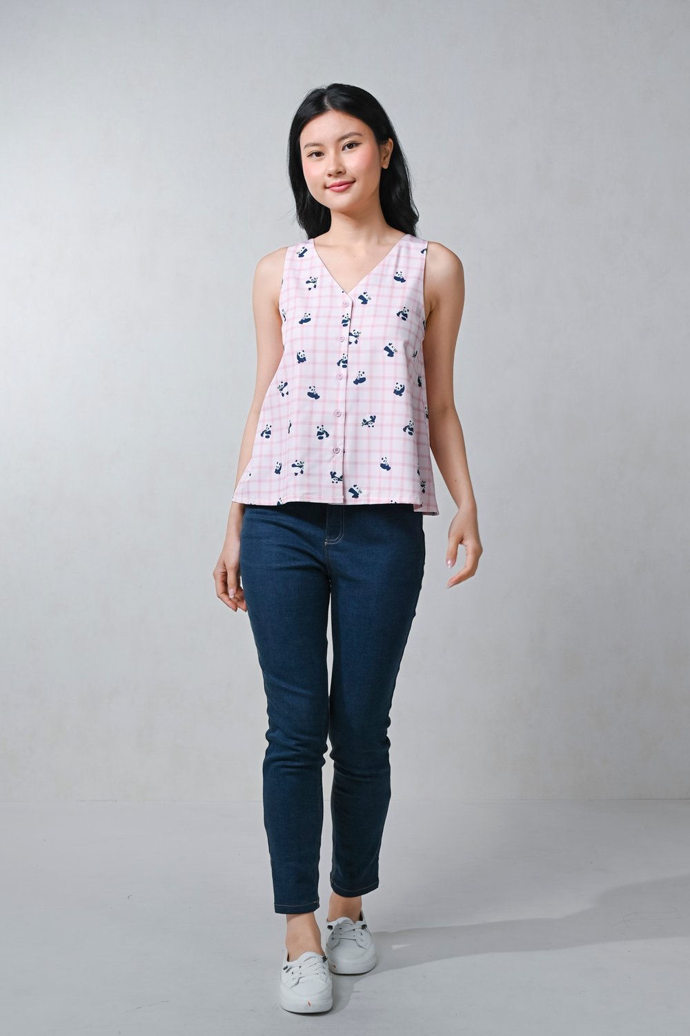 PINK PANDA PARTY TWO-WAY BUTTON TOP