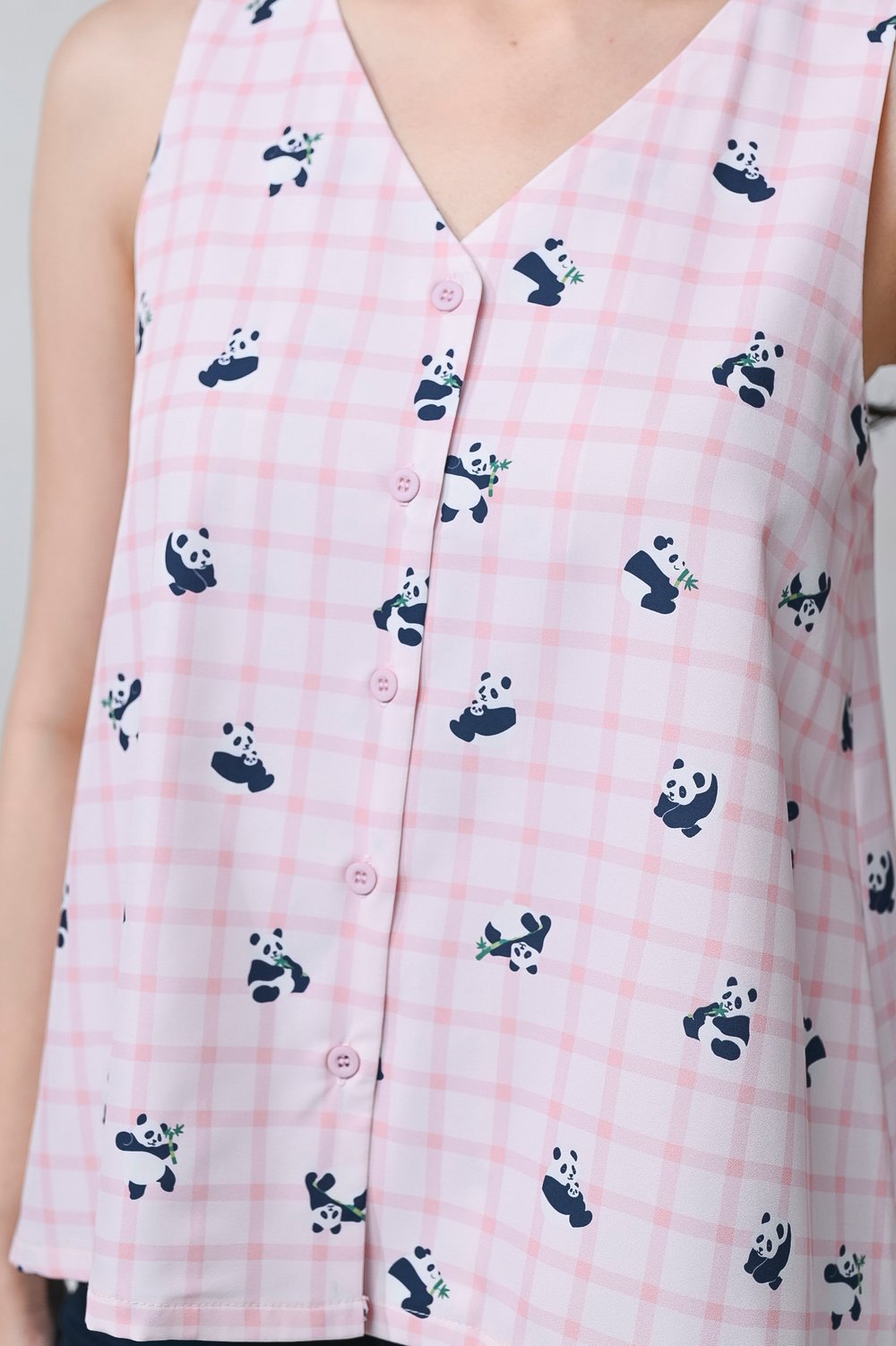 PINK PANDA PARTY TWO-WAY BUTTON TOP