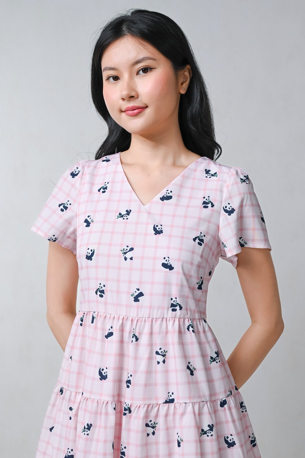 PINK PANDA PARTY V-NECK BABYDOLL DRESS