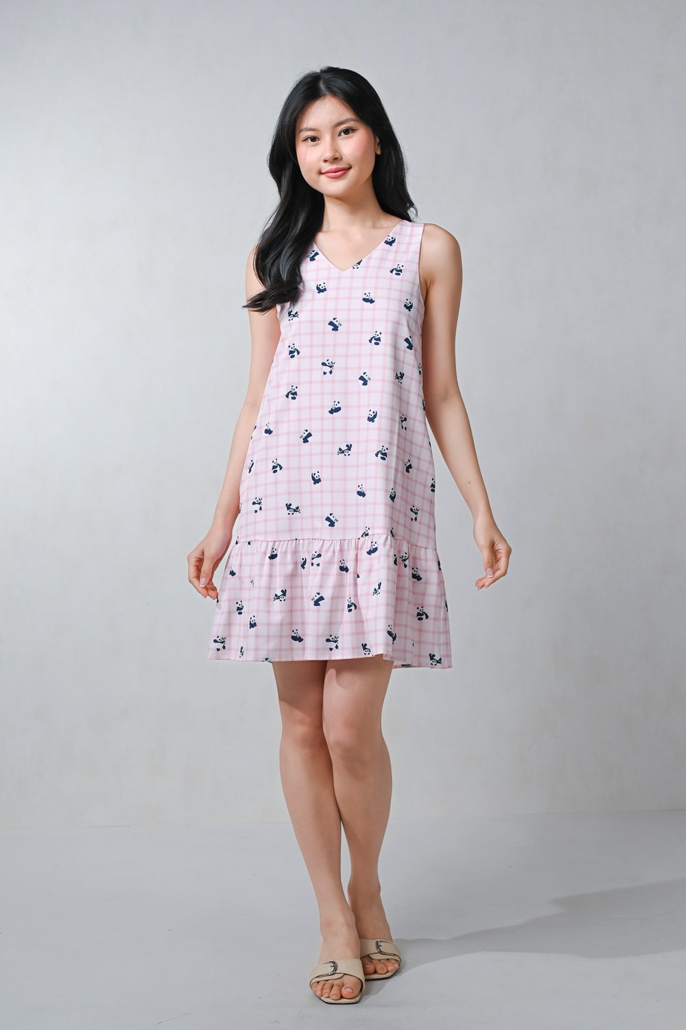 PINK PANDA PARTY SLEEVELESS DROPWAIST DRESS