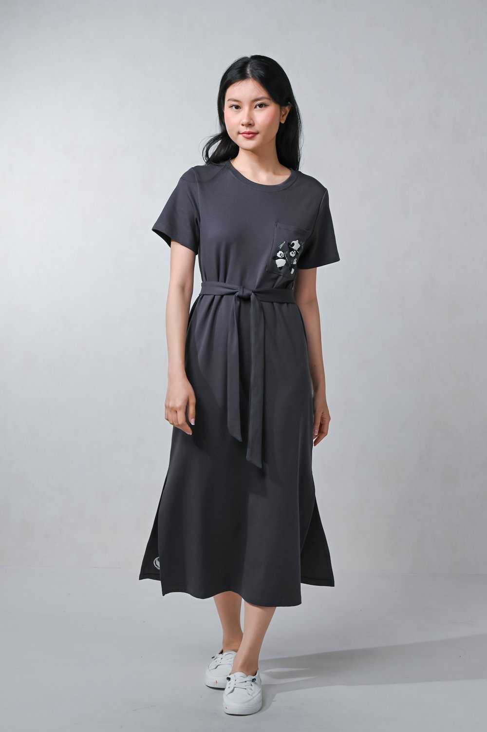 GREY PANDA PARTY EMB. TEE MIDI DRESS