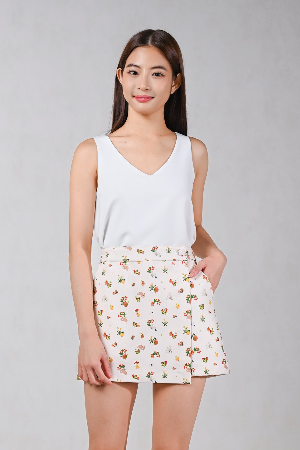 CREAM GENTLE GARDENS ELASTIC-BACK SKORTS