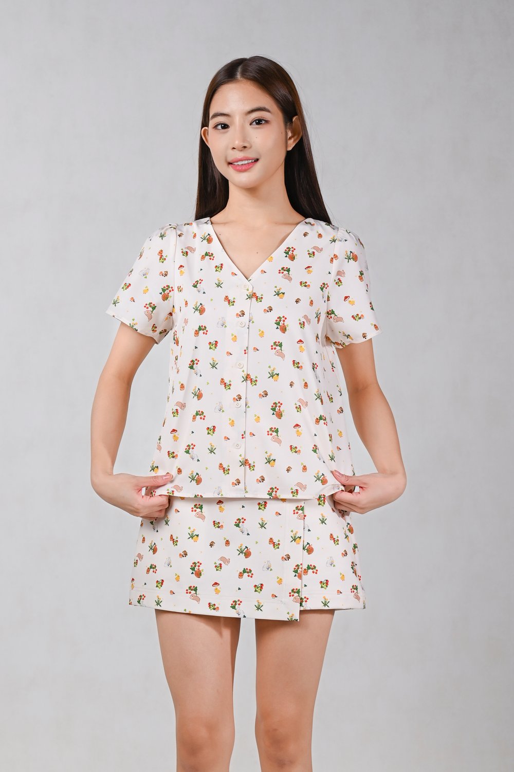 CREAM GENTLE GARDENS ELASTIC-BACK SKORTS