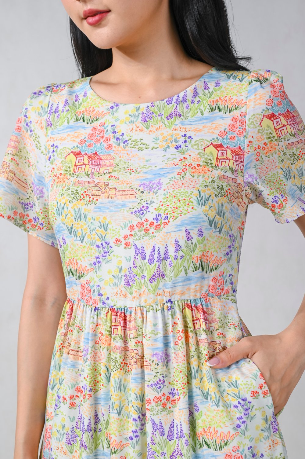 SUMMER LANDSCAPE TIERED MIDAXI DRESS