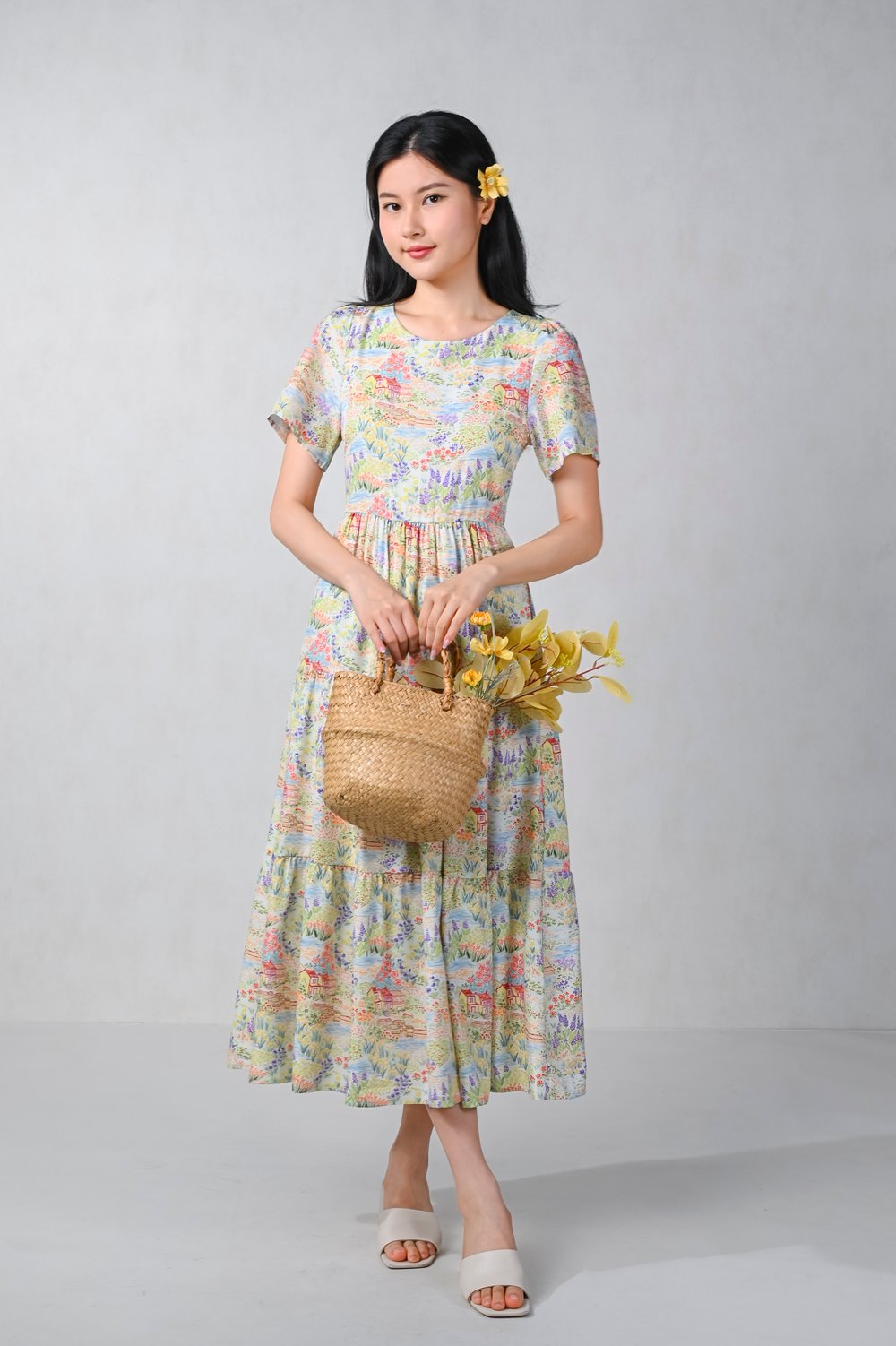 SUMMER LANDSCAPE TIERED MIDAXI DRESS