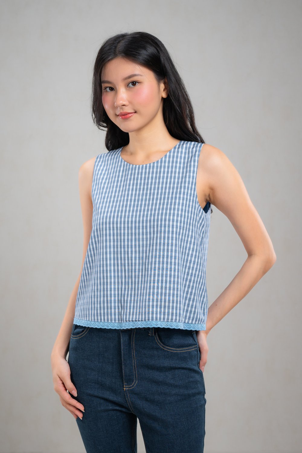 CARRIE PLAID BUTTON-BACK TOP