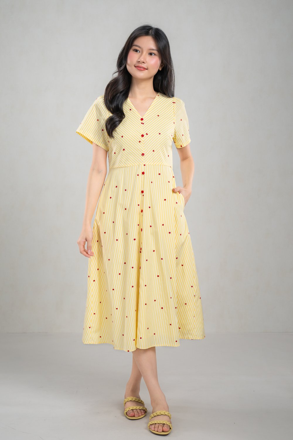 PURA YELLOW STRIPES STARRY EMB. DRESS