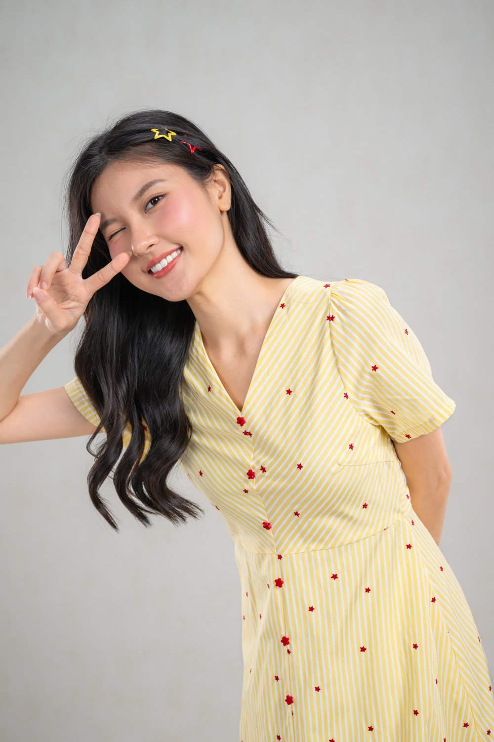 PURA YELLOW STRIPES STARRY EMB. DRESS