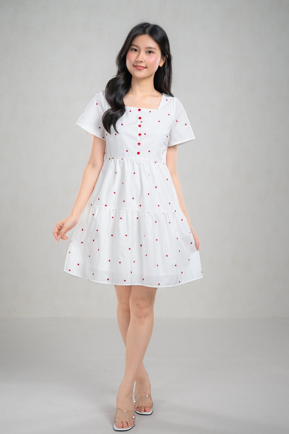 LIONA WHITE STARRY EMB. DRESS