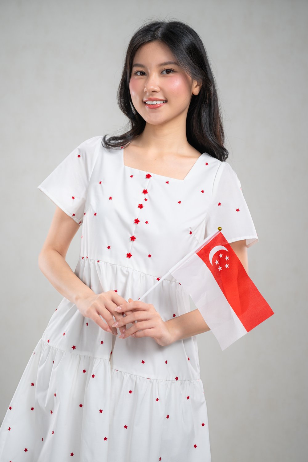 LIONA WHITE STARRY EMB. DRESS