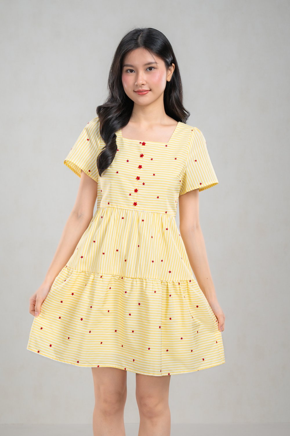 LIONA YELLOW STRIPES STARRY EMB. DRESS